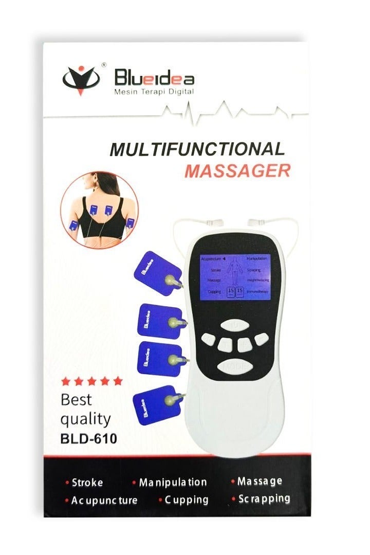 Blueidea BLD-610 massager works to treat muscle pain with simple electrical charges. Strong support for pain relief through massage. There are eight different modes such as massage, cupping, massage, patting, and electrical stimulation. - Image 1